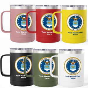 personalized u.s. air force 15oz travel mug tumbler – custom name, rank or message | stainless steel insulated military coffee mug gift