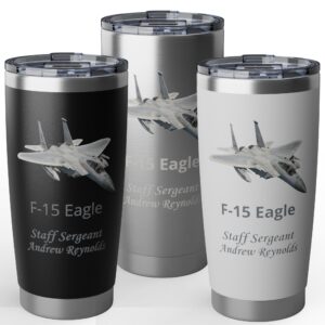 personalized u.s. air force aircraft 20oz insulated tumbler – custom military cup with name, rank & plane choice (black, silver, white)