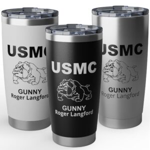 personalized usmc bulldog 20oz tumbler – custom marine corps insulated cup with rank, name & unit