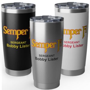 personalized usmc semper fi 20oz tumbler – custom marine corps insulated cup with rank, name & unit