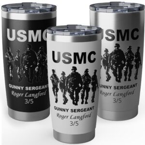 personalized usmc warfighters 20oz tumbler – custom marine corps unit insulated cup with rank, name & unit