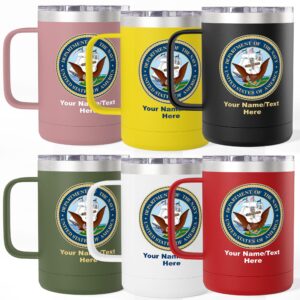 personalized u.s. navy 15oz insulated travel mug tumbler – custom rank, name, ship & unit coffee mug gift