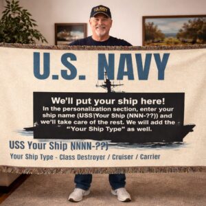 personalized u.s. navy ship woven blanket – custom uss ship name & – military navy gift – veteran & sailor blanket