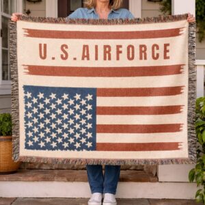 personalized u.s. air force american flag woven blanket – custom usaf name, rank & unit military blanket