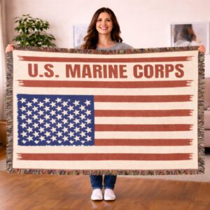 personalized u.s. marine corps american flag woven blanket – custom usmc blanket – marine veteran gift – 3 sizes available