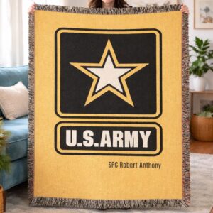 personalized u.s. army woven blanket