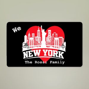 personalized we love new york doormat – custom new york skyline patriotic welcome mat – family name doormat