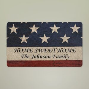 personalized american flag doormat – land of the free home of the brave custom welcome mat – patriotic family name doormat