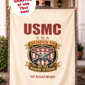 personalized u.s. marine corps woven blanket – custom usmc blanket – marine veteran gift – semper fi blanket