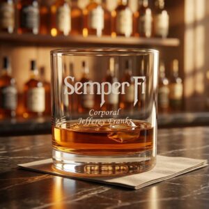 personalized usmc semper fi engraved whiskey glass – custom marine corps 10.5oz rocks glass with name, rank & unit