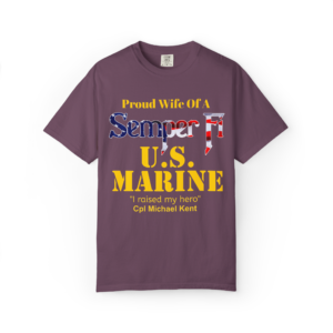 proud marine wife shirt with gold letters – personalized semper fi usmc t shirt | custom military spouse tee | comfort colors 1717