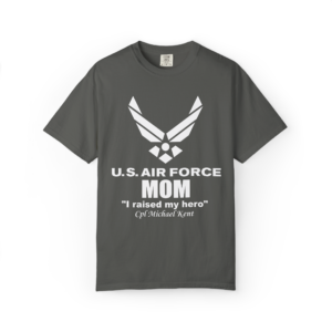 custom u.s. air force mom shirt – personalized usaf family t shirt with name, rank & message | comfort colors 1717 tee