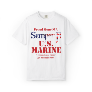 proud marine mom shirt – personalized “semper fi” in red u.s. marine t shirt | custom name, rank & message | comfort colors 1717